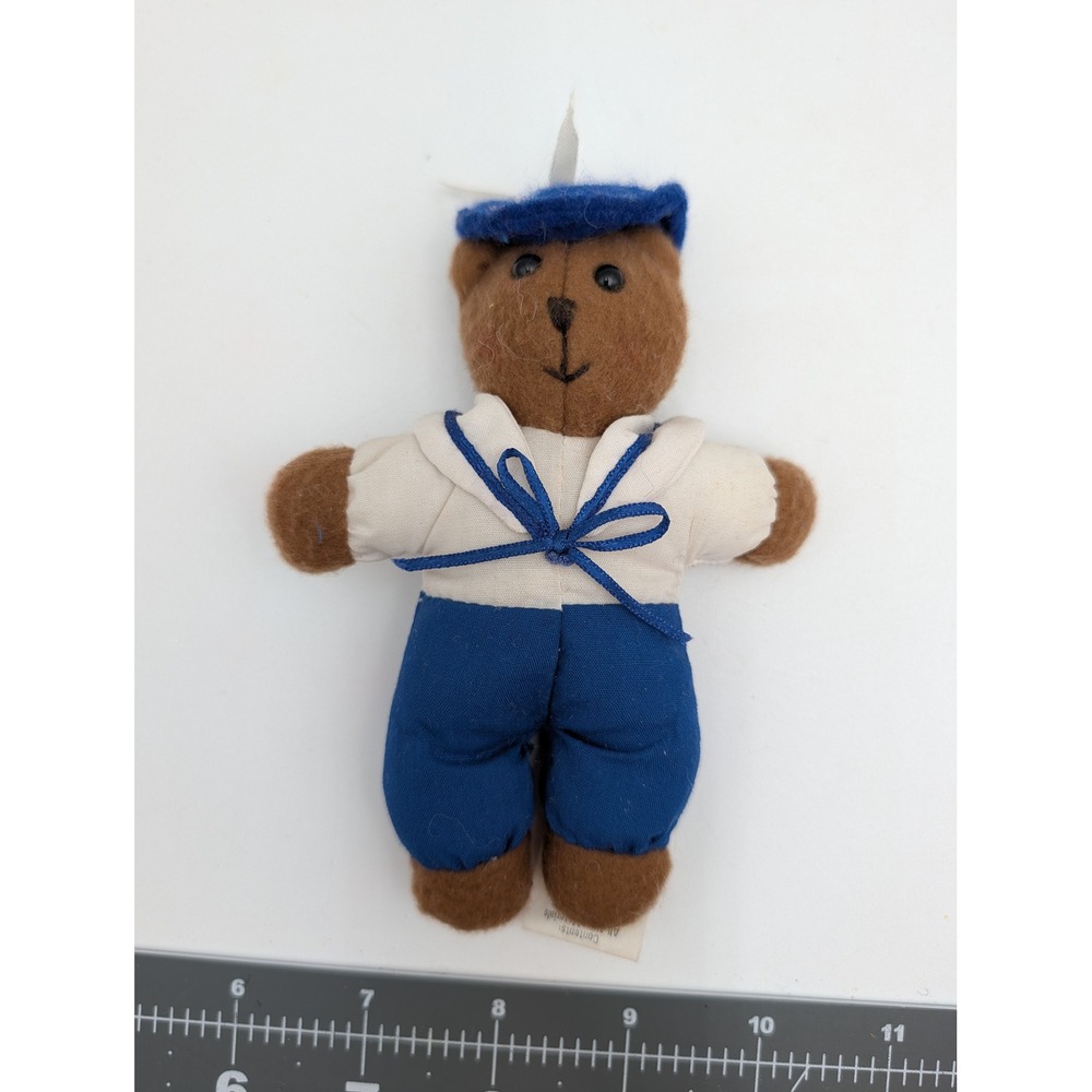 Heartline Sailor Teddy‎ Bear Plush Brown Blue White Vintage 1989 Stuffed Animal